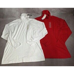 Lot Of 2- Hunt Club XL Tall Long Sleeve Turtleneck Shirts Red And White XLT